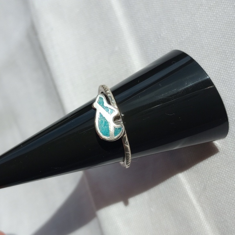 Sterling Silver And Turquoise bear textured Ring, Size 10
